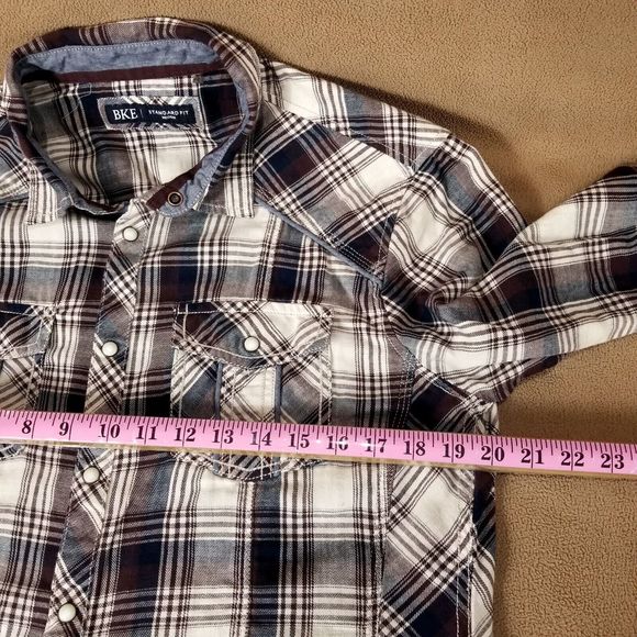 BKE Standard  FIT Men's Plaid long sleeve collared M - Picture 4 of 10